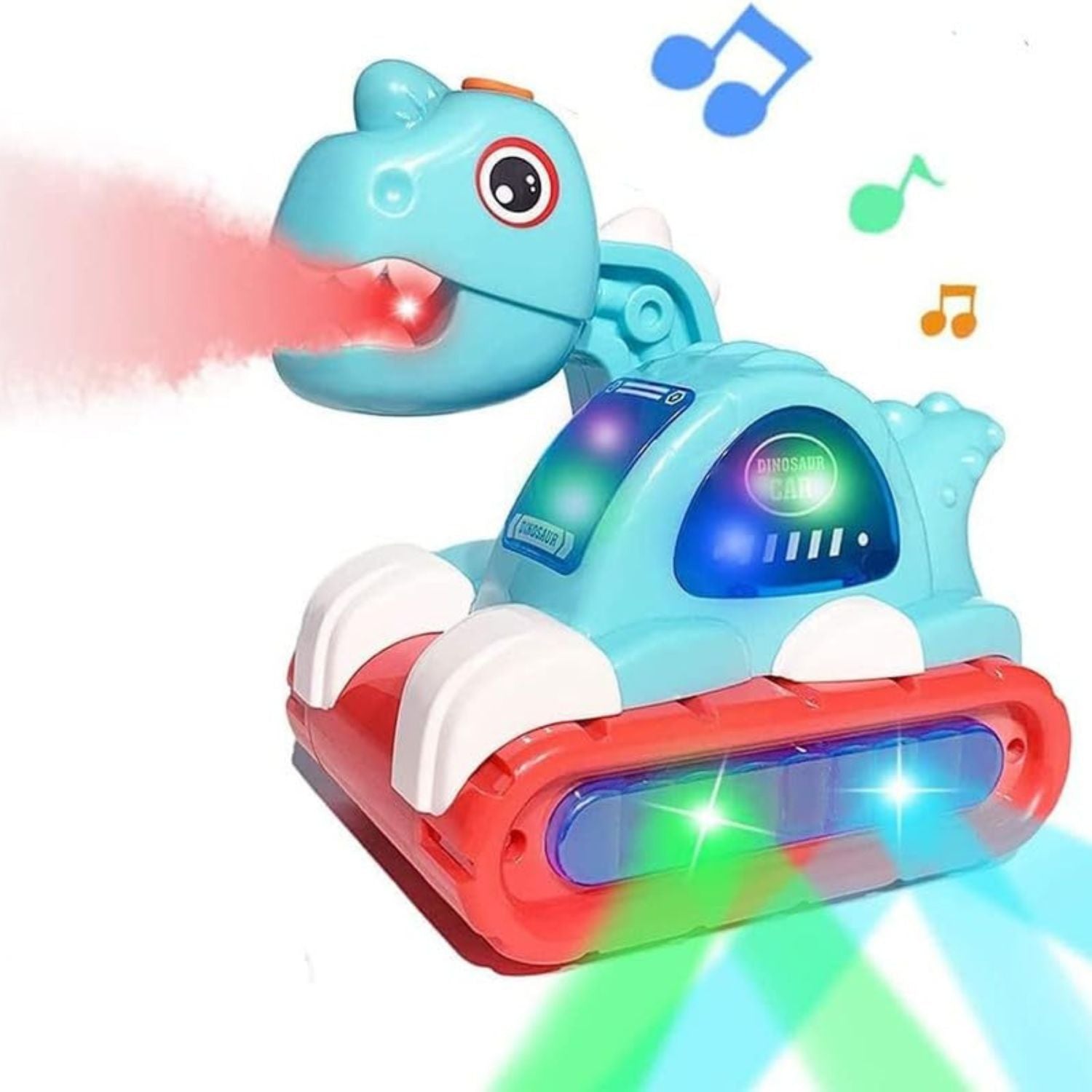 Toy dinosaur with light-up effects on a white background
