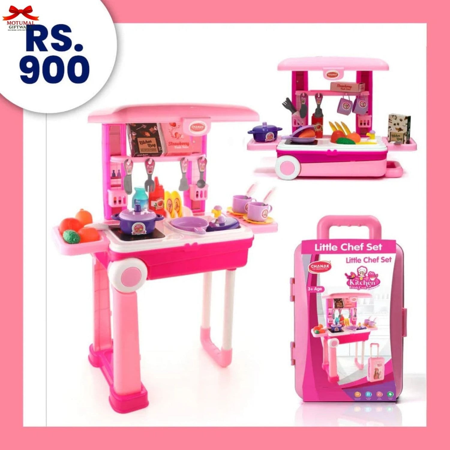 Chanak 2-in-1 Pretend Play Combo – Kitchen + Beauty Trolley | 49 PCS 3-in-1 Set for Girls (2–5 Years)