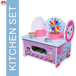 Children's toy kitchen set with colorful design on a white background