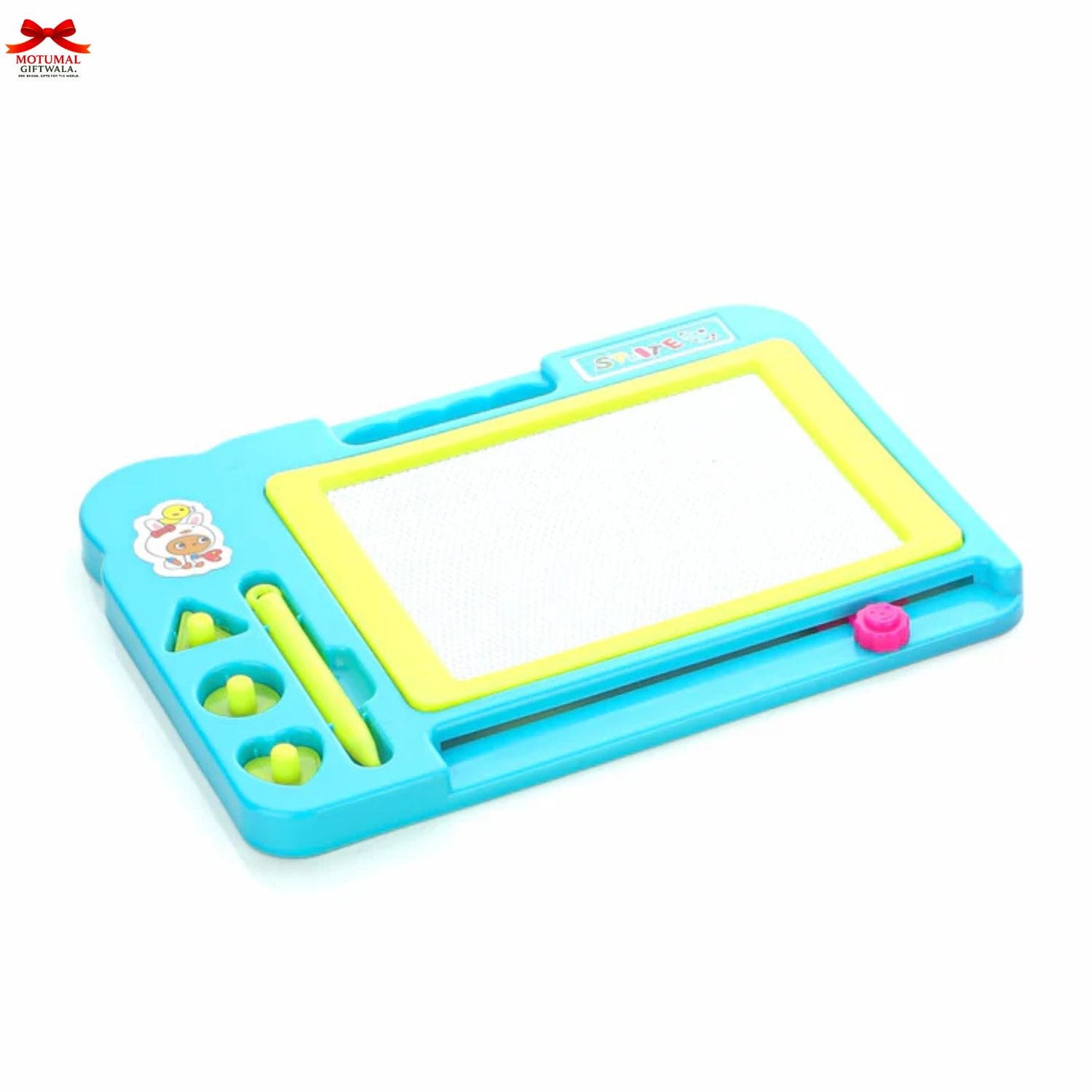 Colorful drawing board with writing surface and accessories on a white background
