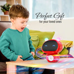 Child playing with a toy robot on a table, with text 'Perfect Gift for your loved ones' in the background.