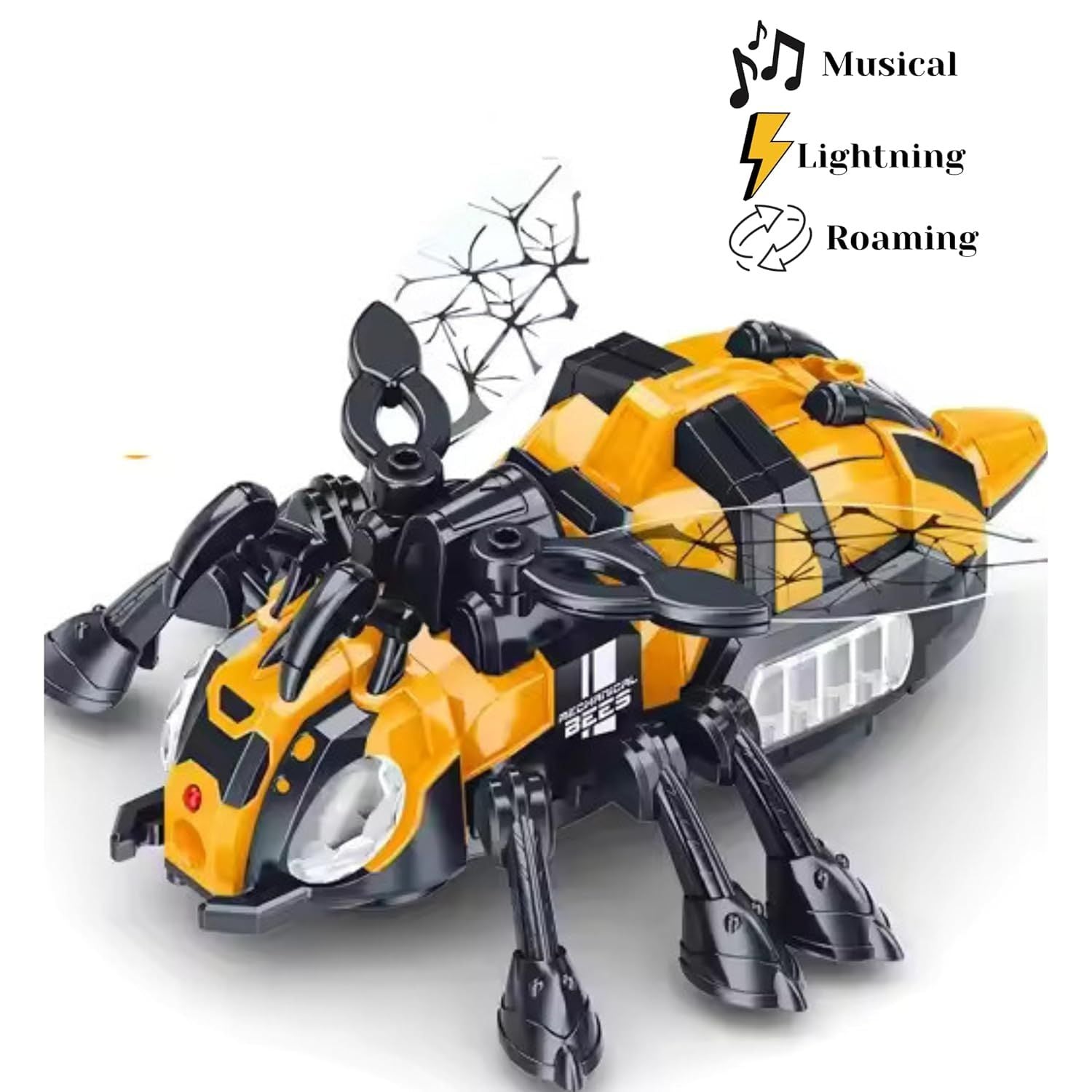 Insect Bees transforming toy in orange and white colors with lighting and music, packaging box view - Motumal Giftwala