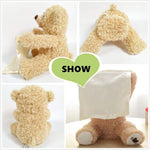 Collage of a plush teddy bear with a green heart labeled 'SHOW' on a white background.