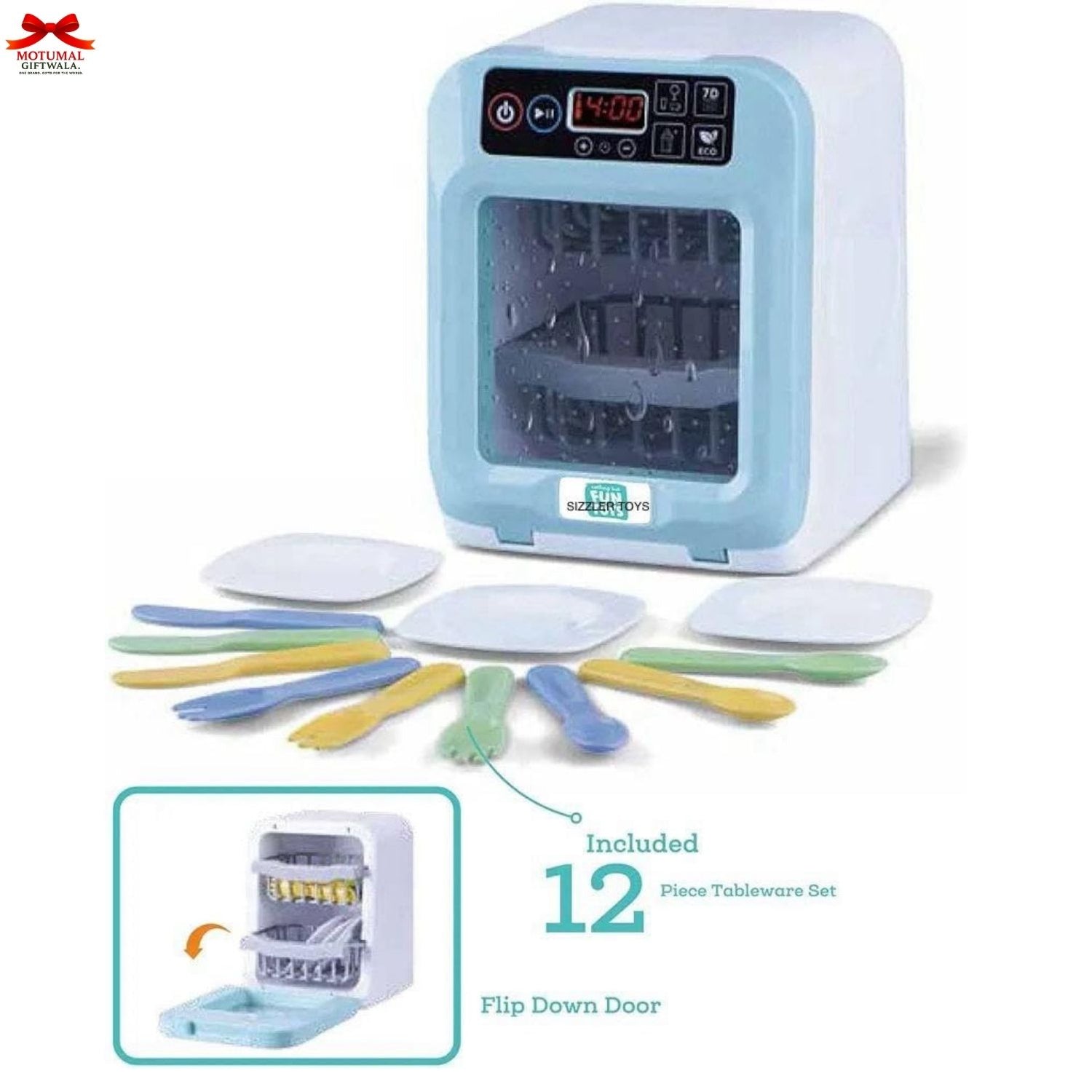Baby tableware set with sterilizer on a white background