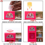 Step-by-step guide on how to use a pink unicorn-themed water dispenser.