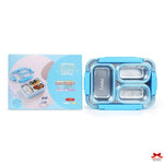 Blue Trisha lunch box with packaging on a white background
