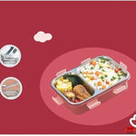 Meal container with food on a red background