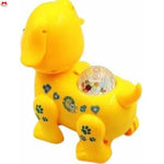 Yellow toy horse with a colorful light on a white background