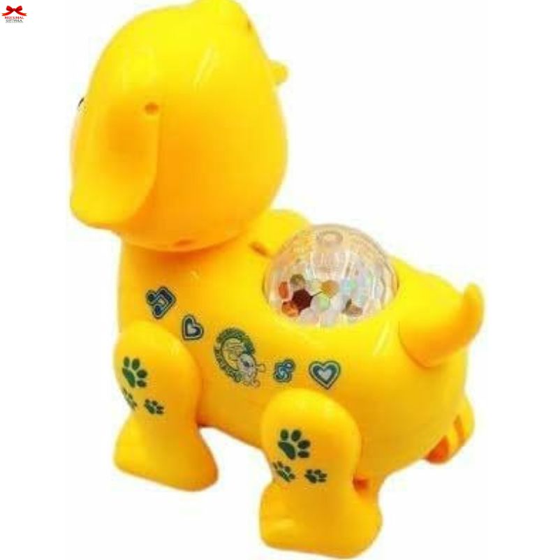 Yellow toy horse with a colorful light on a white background