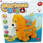 Box of a toy dog with colorful design and text on a white background