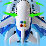Toy airplane with control buttons on a blue background