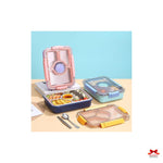Set of bento boxes with compartments on a light blue and beige background