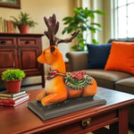 Decorative reindeer figurine on a coffee table in a living room setting