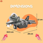 Toy airplane with dimensions labeled on a yellow background