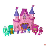 Pink toy castle with附属品和角色 on a white background