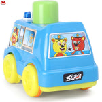 Toy vehicle with cartoon characters on a white background