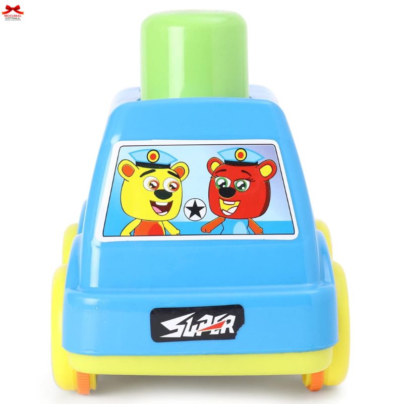 Colorful toy with cartoon characters on a white background