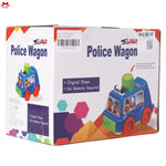 Box of a toy police wagon with colorful design and branding.