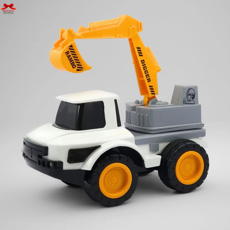 Toy excavator on a gray background