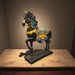 Angled top view of majestic horse decor with golden saddle