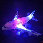 Toy airplane with LED lights on a dark background