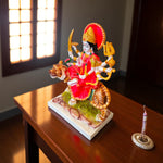 Side angle of Sherawali Mata sculpture showing detailed craftsmanship and vibrant colors