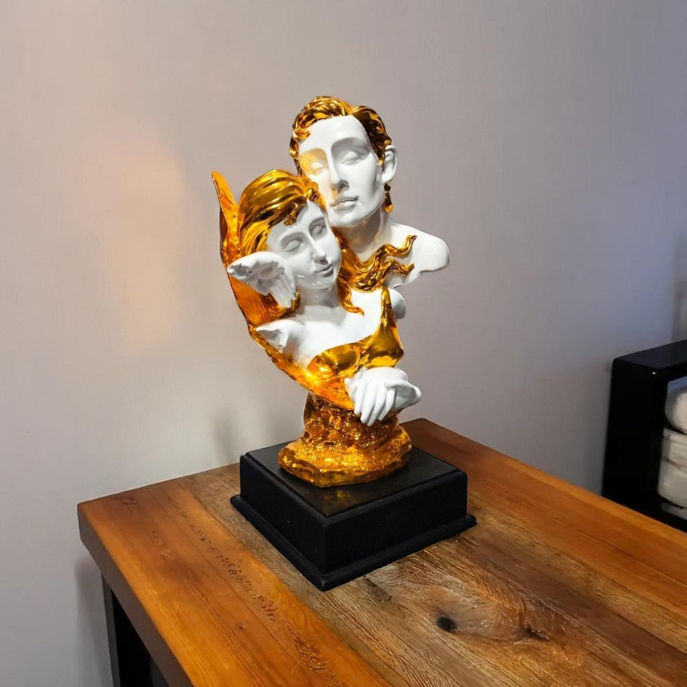 Side pose of romantic Indian sculpture – gold white finish