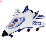 Toy airplane with blue and white design on a white background