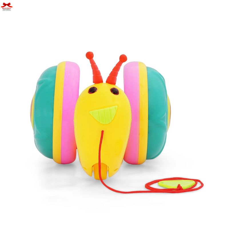 Colorful toy with a caterpillar design on a white background