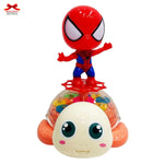 Toy figure of a superhero on top of a turtle with colorful beads inside, branded 'MotuMak'.