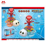 Spider-Man toy set packaging with character and product details on a blue background