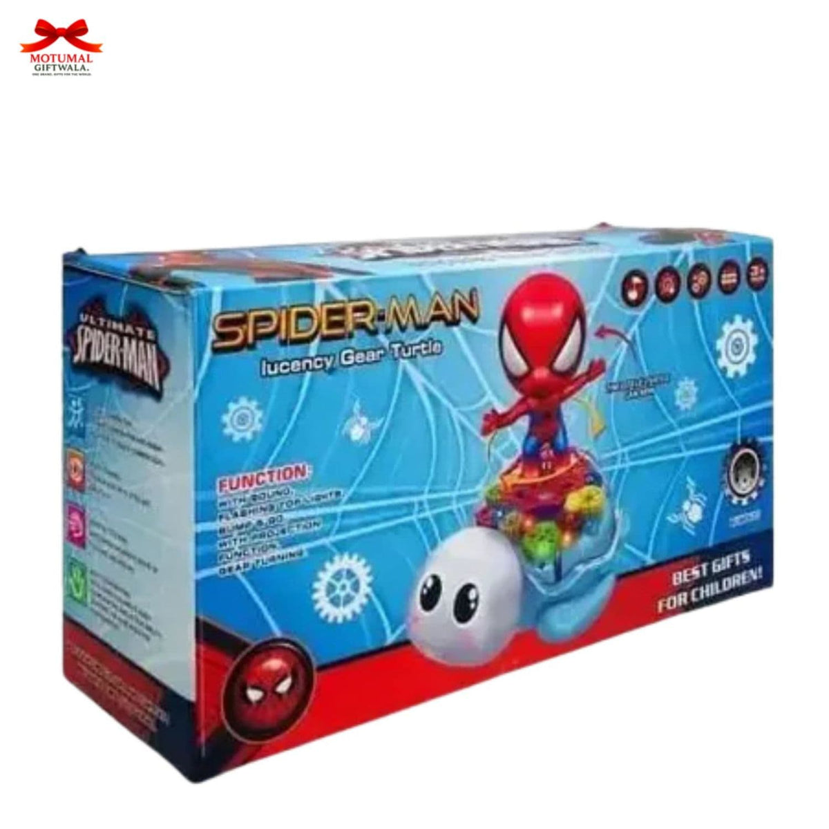 Spider-Man toy set packaging with character illustration on a white background