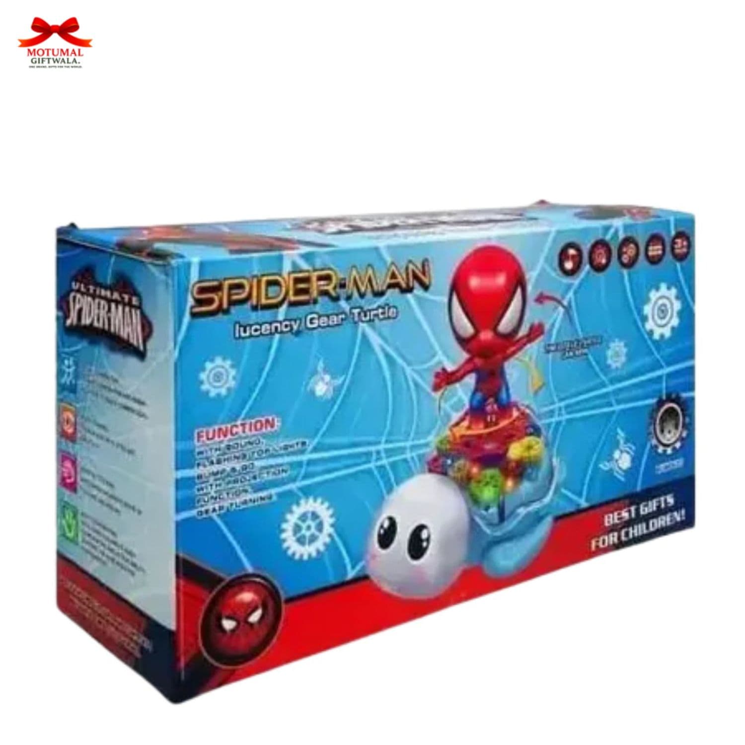 Spider-Man toy set packaging with character illustration on a white background