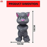 Gray cat figurine with dimensions labeled on a white background