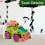Toy tank with a 'Tank Design' label on a white background