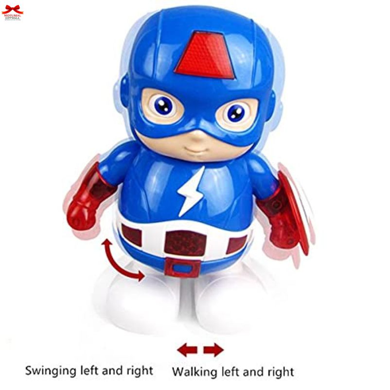 Toy figure in superhero costume with red and blue accents on a white background