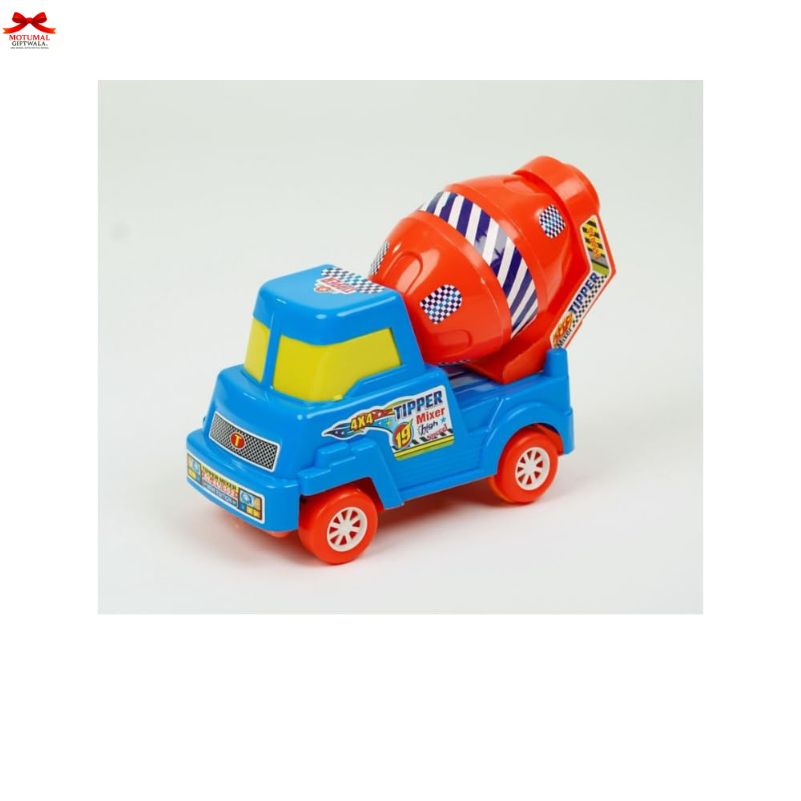 Toy truck with a red tipper on a white background