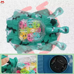 Toy device with mechanical components and camouflage pattern on a textured background