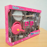 Angled view of Unicorn Kitchen Kit toy set box displaying pink stove and utensils.