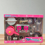 Front view of Unicorn Kitchen Kit toy set with stove, pots, and cooking tools for children.