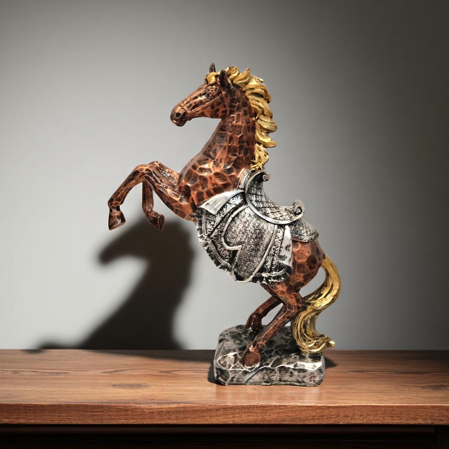 Antique Horse Statue with gold mane – side view