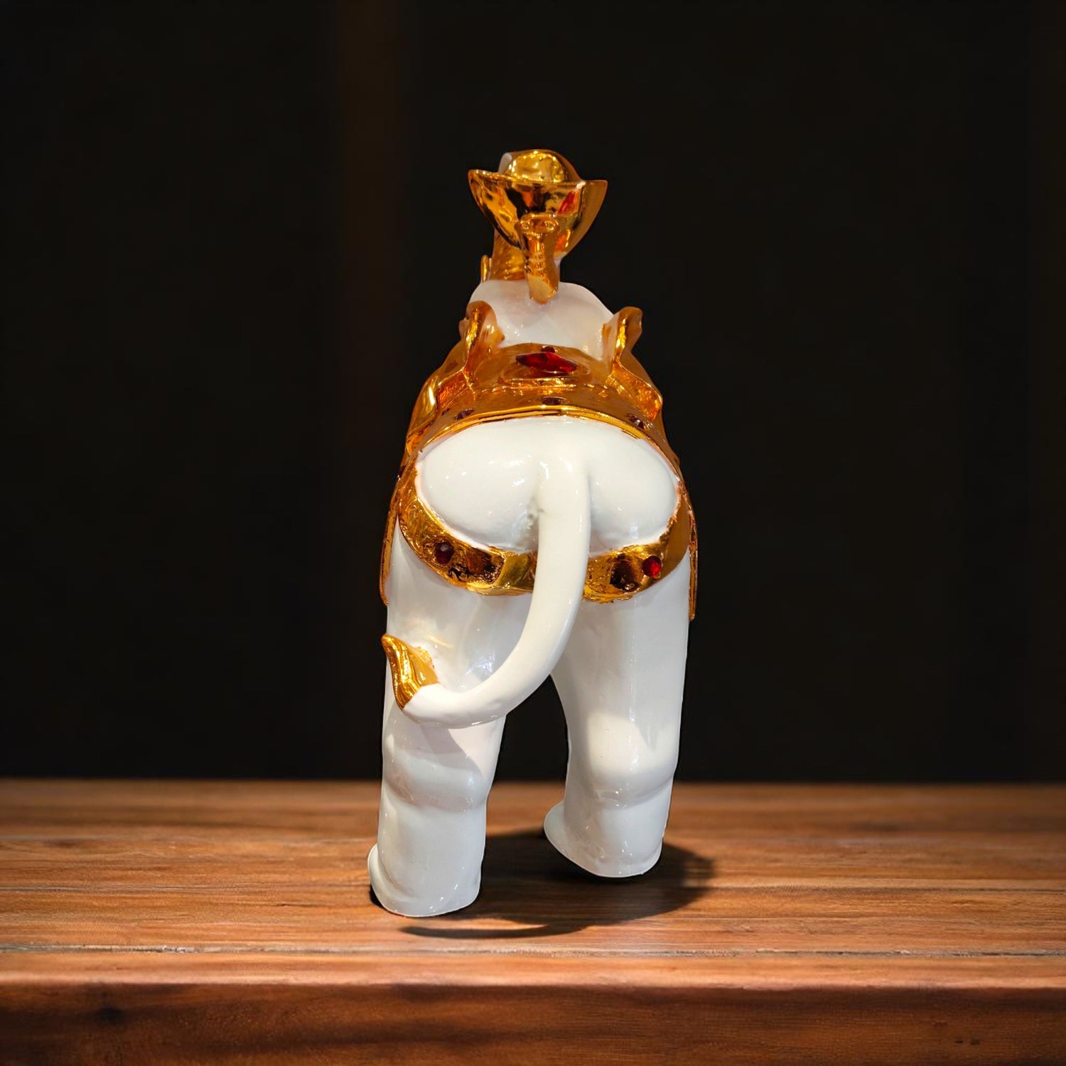 Back View of White and Golden Vastu Elephant Figurine – Made in India Gift
