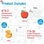 Educational flashcards with letters and numbers for learning.