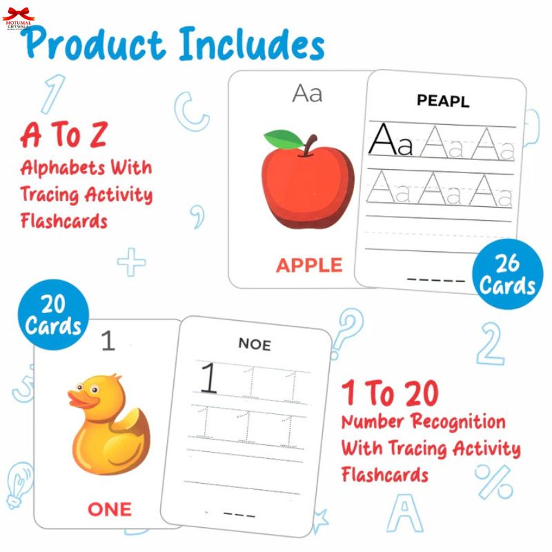 Educational flashcards with letters and numbers for learning.