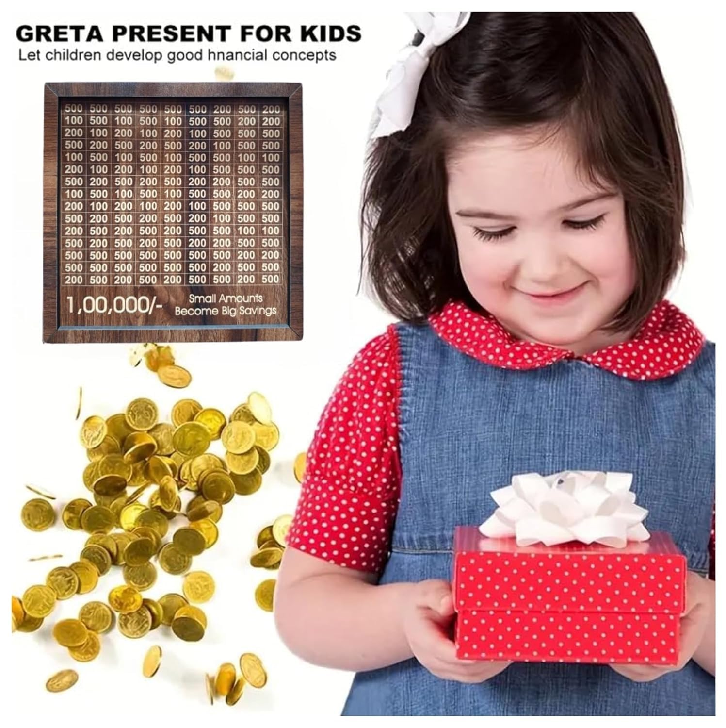 Wooden savings challenge piggy bank with 1 lakh target, ideal gift for kids to learn saving money