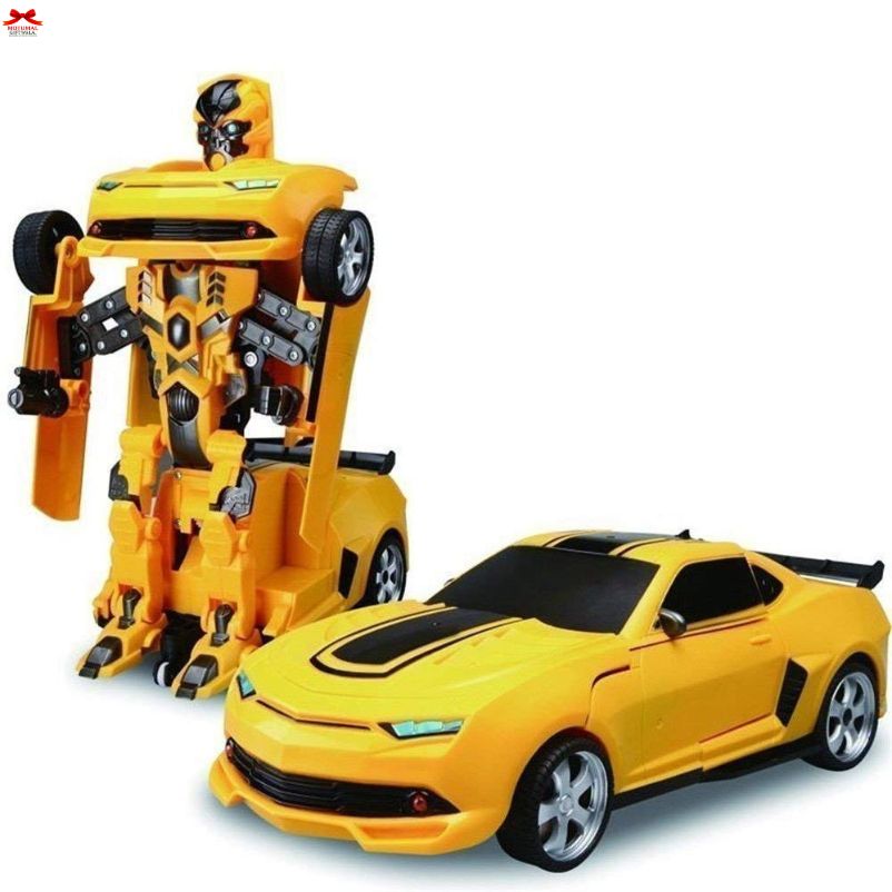 Transforming toy robot and car on a white background
