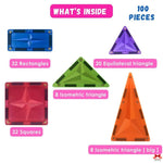 Educational diagram showing geometric shapes and their quantities in a colorful layout.