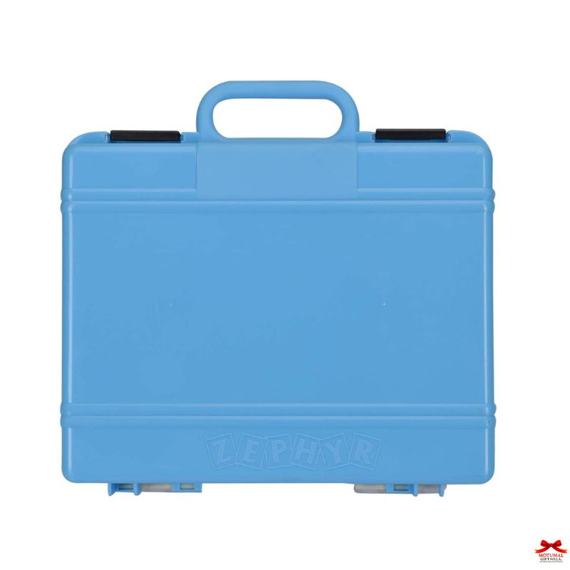 Blue toolbox with a handle on a white background